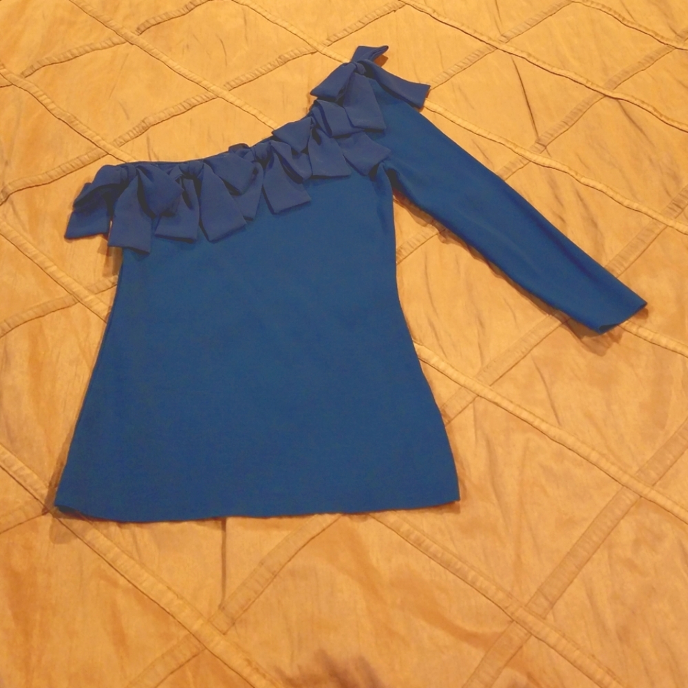 Venus Bow Detail One Shoulder Top, XS, Blue. NWOT. Never worn.